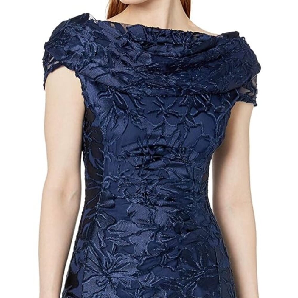 Tahari navy velvet burnout long dress: Size 12 NWT
